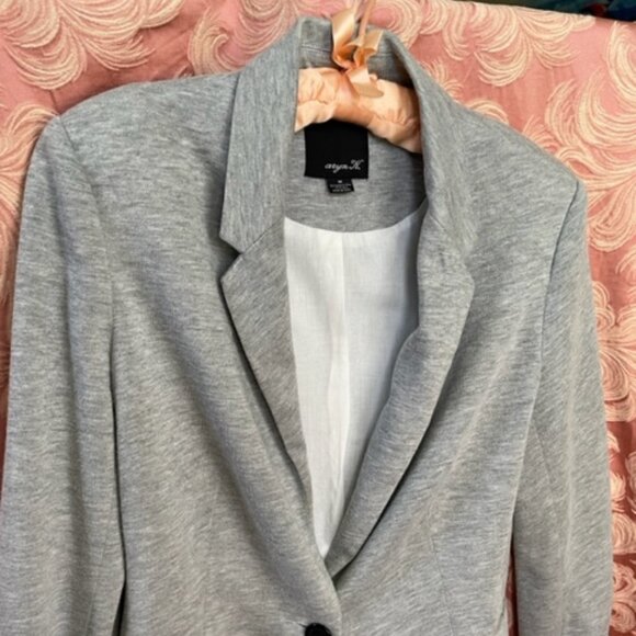 Soft grey jacket; one button, beautiful lined roll up cuffs. - Picture 1 of 5